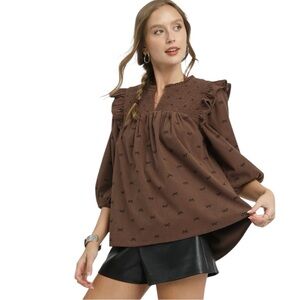 Umgee Bow Smocked Babydoll Top